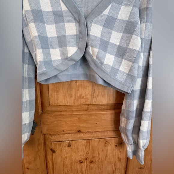 Forever 21 Cropped Cardigan Blue/White Gingham Size Large Academia Mean Girls - Picture 4 of 8